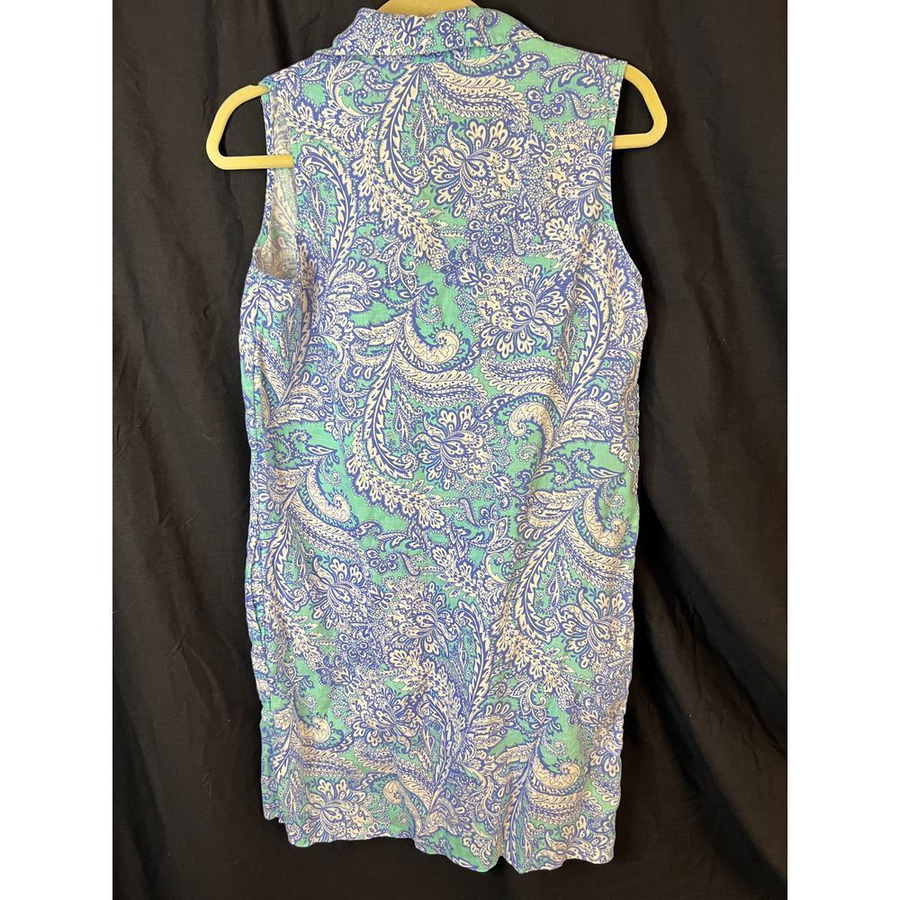 Cynthia Rowley linen blue & green paisley‎ sundress sleeveless shift Size 6 - Picture 5 of 5